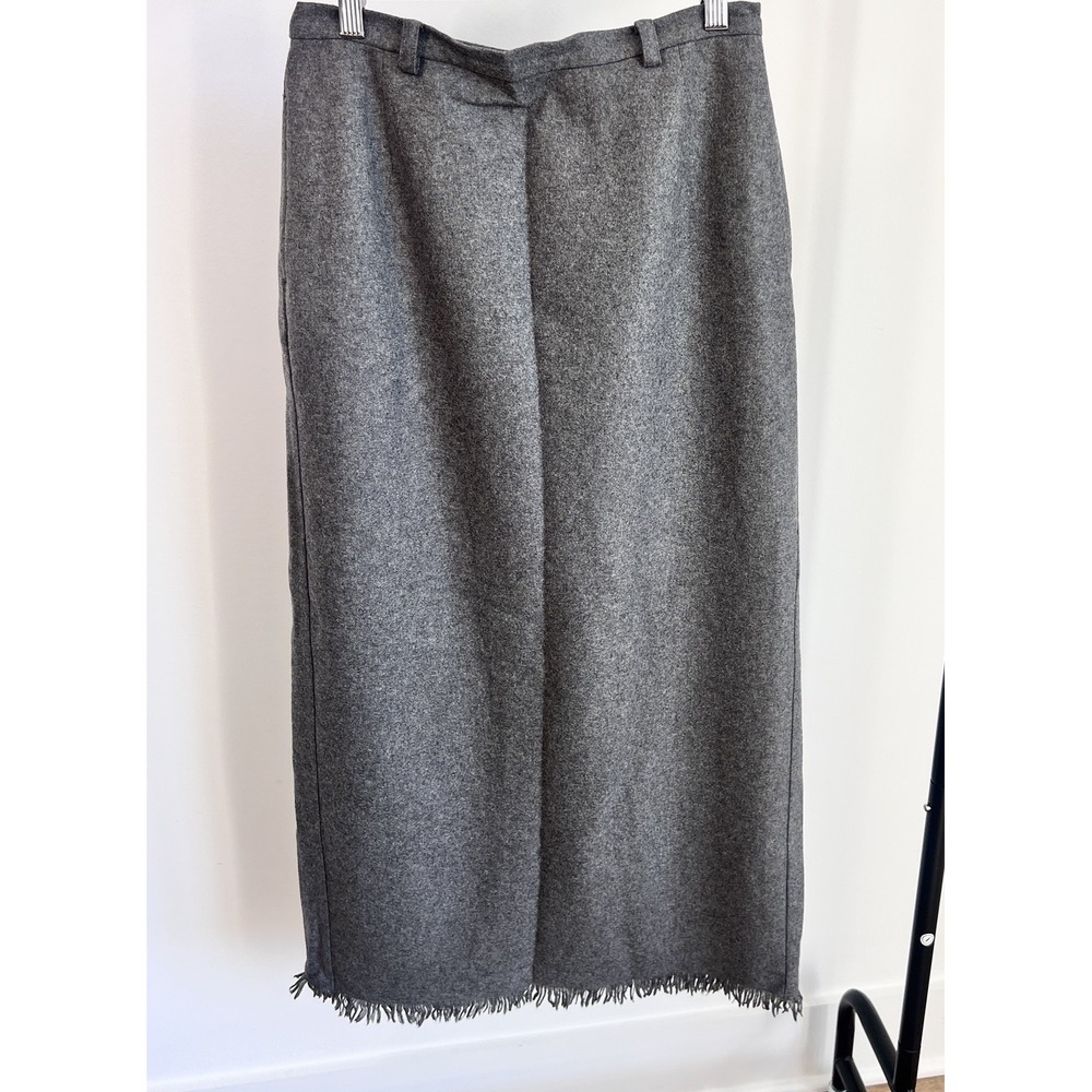 Eddie Bauer Wool Fringe Long Skirt Pockets Gray Women's Size 8 Cottage Vintage